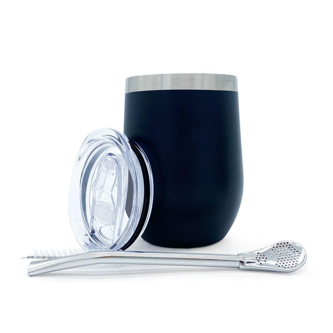 Black Mate Calabash with Bombilla, Stainless Steel Mate Cup. 